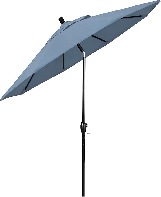 California Umbrella GSPT908302-5410 9' Round Aluminum Market, Crank Lift, Push Button Tilt, Black Pole, Sunbrella Air Blue