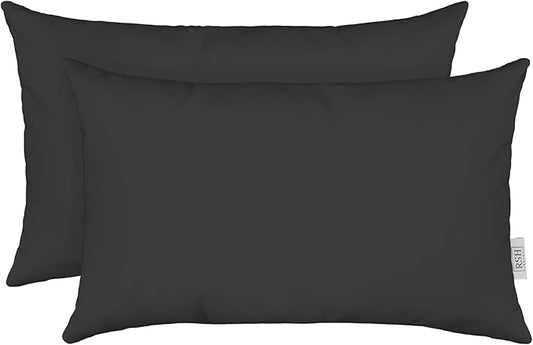 RSH DECOR: Sunbrella Lumbar Throw Pillows Set of 2 | 20" x 12" | Water and Fade-Resistant Performance Fabric | Outdoor Pillow Covers with Down-Alternative Inserts | Canvas Black