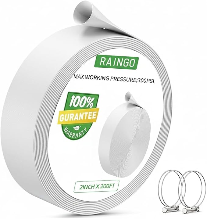 2" x 200' Pool Backwash Hose: Pool Drain Hose, Sump Pump Hose with Heavy-Duty 3-Layer, Lightweight, Kink-Resistant for Pool Drain, Irrigation, White