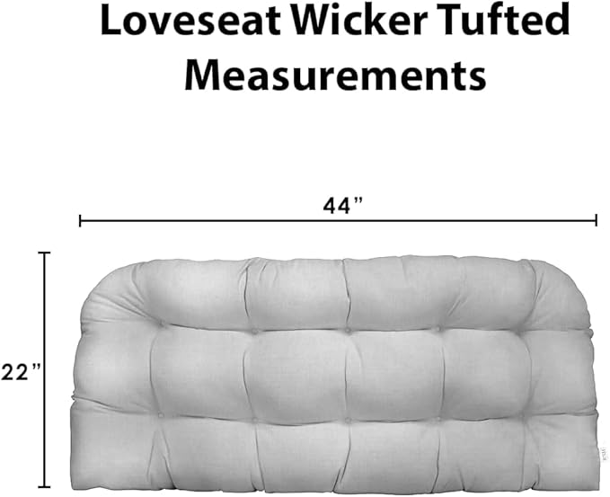RSH DECOR Sunbrella Tufted Wicker Loveseat Cushion | 44” x 22" | Water and Fade-Resistant Performance Fabric | Outdoor Settee Cushion for Patio Furniture | Made in USA (Cast Shale Brown)
