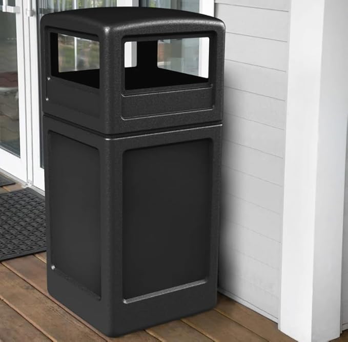 42 Gallon Square Black Waste Container and Dome Lid Set | Exterior Trash Can | Outdoor Trash Can with Lid | Trash Bin for Outdoor | Decorative Trash Can with Lid | Compost Trash Recycle Bin