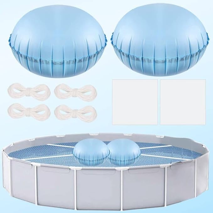 2pcs Pool Pillows for Above Ground Pools, 4ft Dia Heavy Duty Swimming Pool Air Pillow 0.4mm Thick Pool Closing Winter Kit Pool Cover Float Balloon with String Repair Tape for Winterizing Ice Equalizer