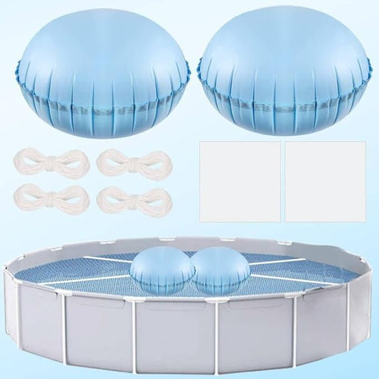 2pcs Pool Pillows for Above Ground Pools, 4ft Dia Heavy Duty Swimming Pool Air Pillow 0.4mm Thick Pool Closing Winter Kit Pool Cover Float Balloon with String Repair Tape for Winterizing Ice Equalizer