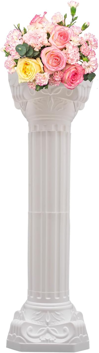 Roman Column Pedestal, Plastic White Columns for Weddings Indoor/Outdoor Roman Pillar Stand for Table Sculptures, Vase, Garden Decor (2PCS, 10.6 x 34.6 Inch Round)