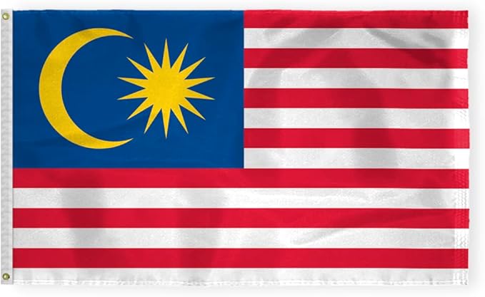 AGAS Malaysia Flag 3x5 ft 200D Nylon Fabric Double Stitched Canvas Header Brass Grommets Fade Resistant & Vivid Colors Can be Hung on Flagpole Outside or Indoors on a Wall