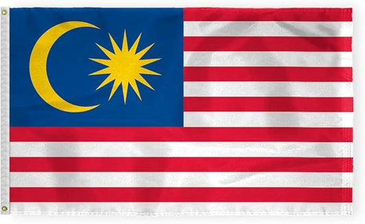 AGAS Malaysia Flag 3x5 ft 200D Nylon Fabric Double Stitched Canvas Header Brass Grommets Fade Resistant & Vivid Colors Can be Hung on Flagpole Outside or Indoors on a Wall