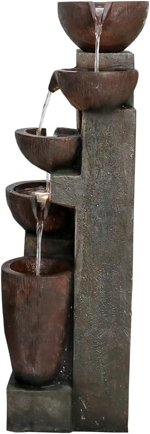 40”H Outdoor Garden Fountain Clearance with LED Lights –5-Tier Indoor Modern Floor-Standing Waterfall Fountains for Garden, Office, Deck, Patio, Porch, Yard and Home Art Décor (grey1)