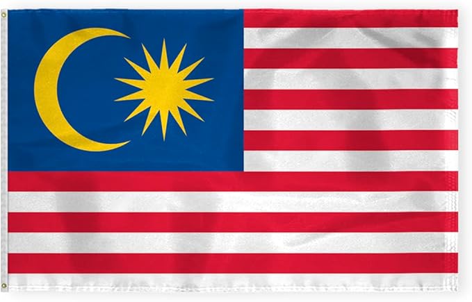AGAS Malaysia Flag 5x8 ft 200D Nylon 6 Needle Lock Stitched Fly Hem Rust Proof Brass Grommets Big Size Malaysian National Flag