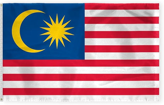 AGAS Malaysia Flag 5x8 ft 200D Nylon 6 Needle Lock Stitched Fly Hem Rust Proof Brass Grommets Big Size Malaysian National Flag