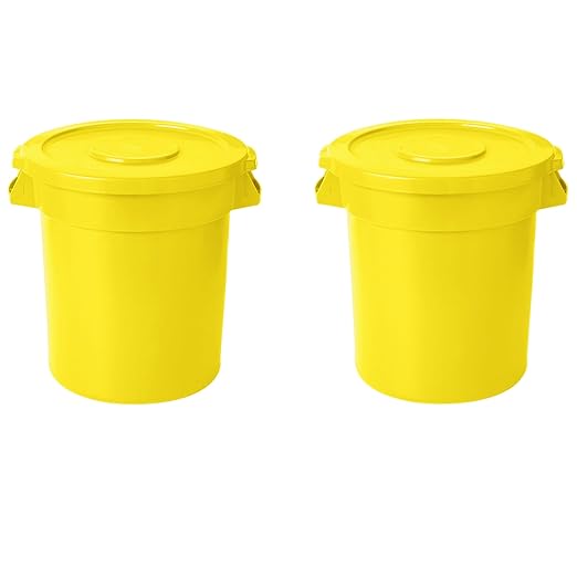 20 Gallon Trash Can With Lid Round Ingredient Storage Containers Recycling Bin Kitchen Garbage Can Office Garbage Can Trash Barrel Plastic Barrel Yard Waste Bin Outdoor Trashcan (2, Yellow)