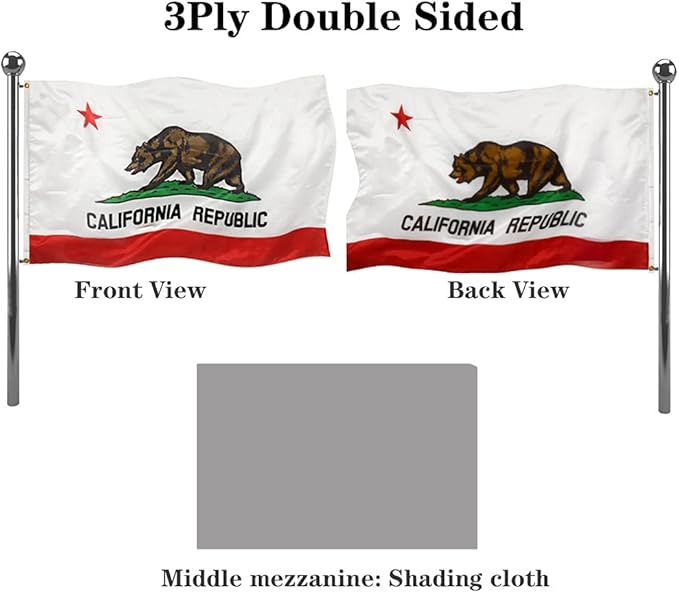 Jayus Double Sided California Republic Sates Flags 2x3 FT Outdoor - Vivid Colors 3Ply Cali CA Bear Flags Banners- Heavy Duty 100% Polyester with 2 Brass Grommets