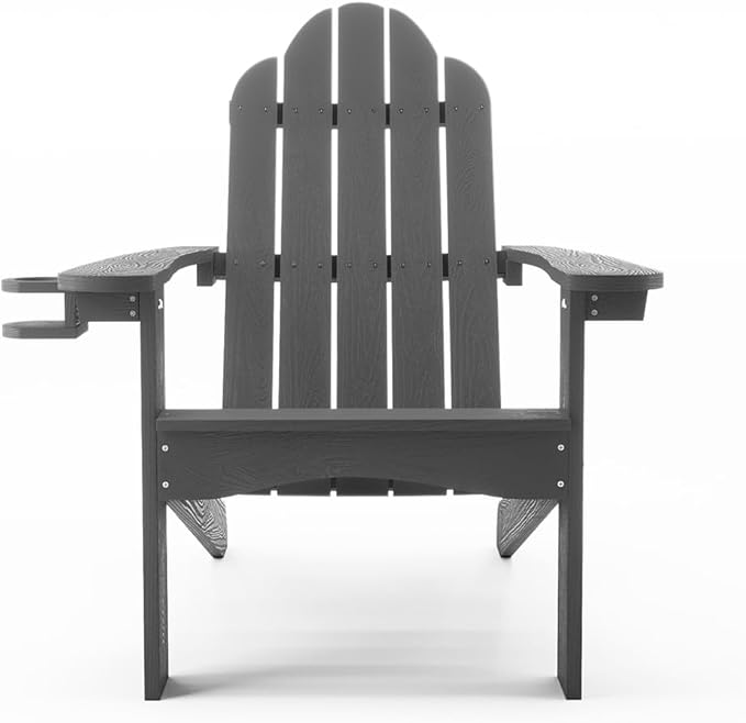 LUE BONA HDPS Adirondack Chairs Set of 6, Fire Pit Outdoor Chair Weather Resistant with Cup Holder, Modern Plastic Chair Plastic for Patio, Deck, Proch, 350LBS, Dark Gray