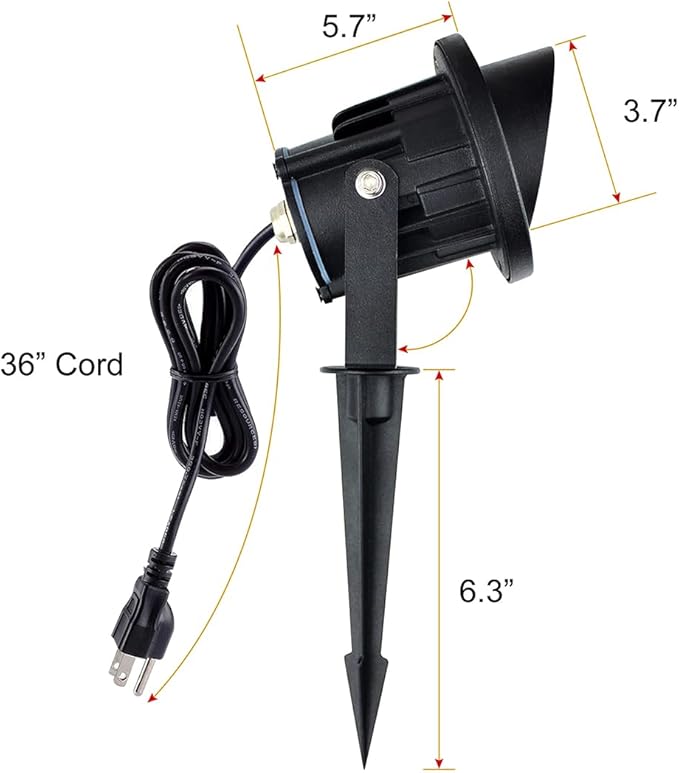 GBS9809 LED Spotlights, 9W 120V Line Voltage, 5000K Daylight, with Metal Ground Stake, Outdoor Flag Light, Landscape Spotlight, Corded Plug, Not Dimmable