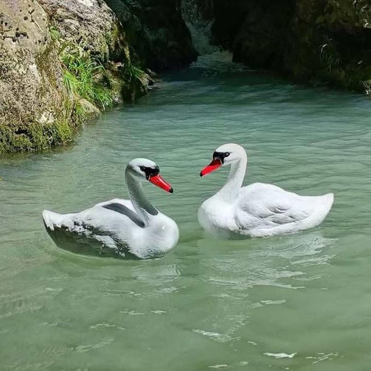 Floating Swan Decoy Pair, for Pond, Lake, & Pool Use, Anchor with Weights or Lawn Decoration, 1 Pair(Single Size 6.29 * 10.23 * 12.99 Inches)