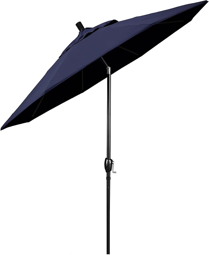California Umbrella GSPT908302-5439 9' Round Aluminum Market, Crank Lift, Push Button Tilt, Black Pole, Sunbrella Navy Patio Umbrella, 9-Feet