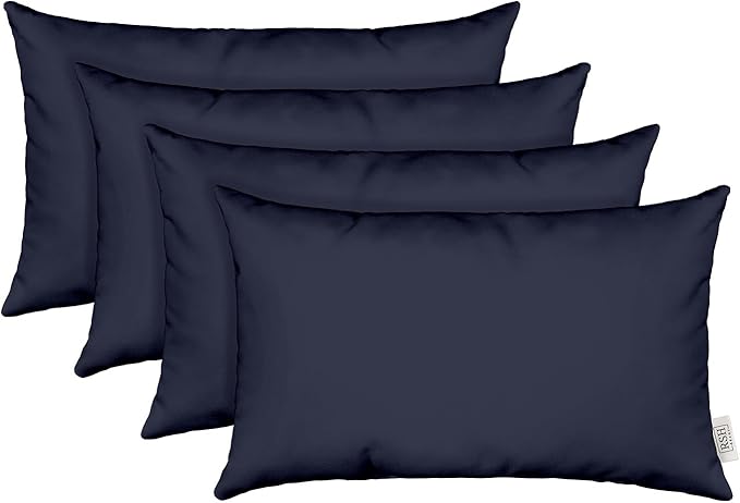 RSH DECOR: Sunbrella Lumbar Throw Pillows Set of 4 | 20" x 12" | Water and Fade-Resistant Performance Fabric | Outdoor Pillow Covers with Down-Alternative Inserts | Canvas Navy Blue