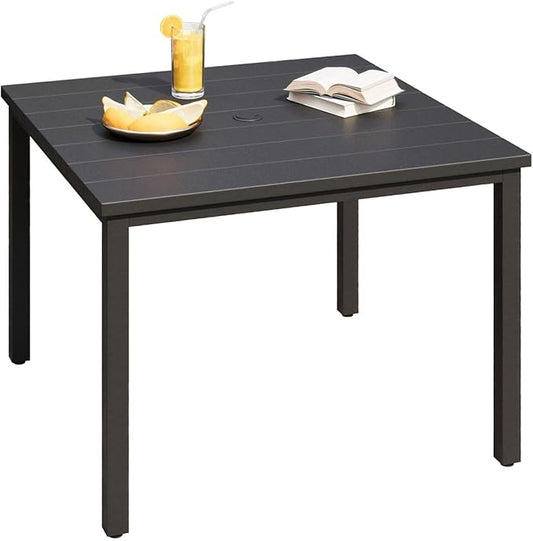 DIFY 40.2" Square Patio Dining Table for 4, Outdoor Metal Dining Table with 1.57" Umbrella Hole for Backyard Lawn Garden, Black