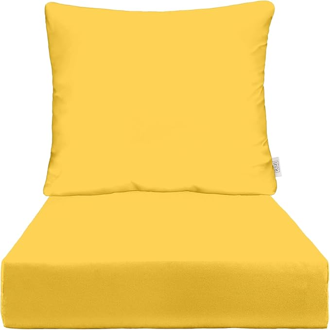 RSH DECOR: Deep Seating Cushion with Pillow Back | 24” x 27” Seat | All-Weather Spun Fabric | Water and Fade-Resistant | Outdoor Chair Cushion Set for Patio Furniture | Yellow