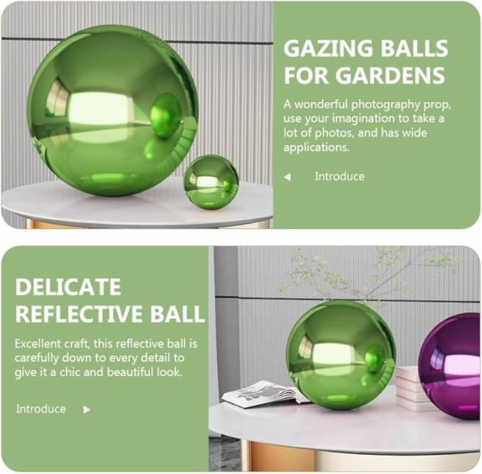 VANZACK Stainless Steel Gazing Ball Gazing Globe Mirror Ball Mirror Polished Hollow Ball Reflective Garden Sphere Polished Ornament Sphere for Garden Home Ornament Green