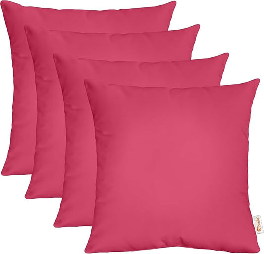 RSH DECOR: Sunbrella Square Throw Pillows Set of 4 | 24" x 24" | Water and Fade-Resistant Performance Fabric | Outdoor Pillow Covers with Down-Alternative Inserts | Made in USA (Canvas Hot Pink)