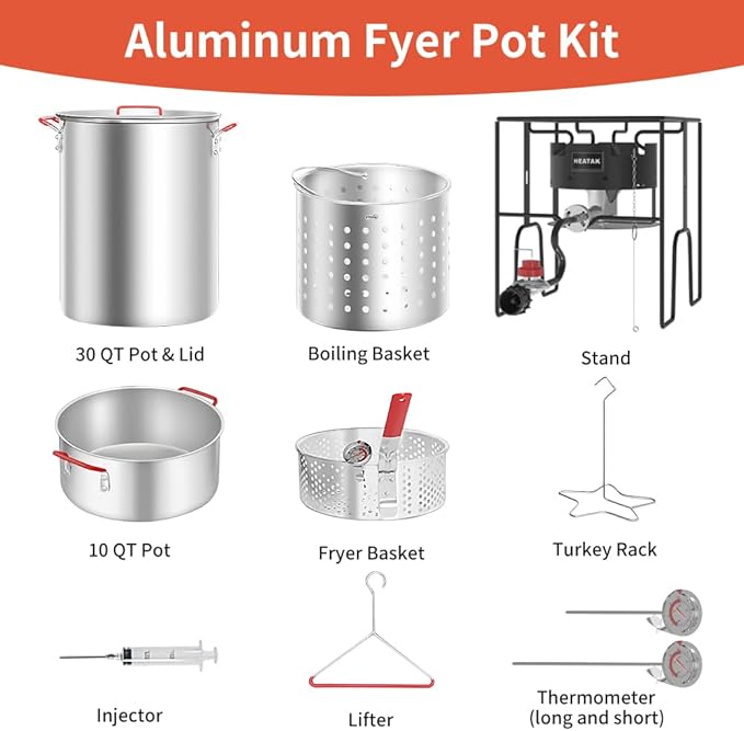 30 Qt Turkey Fryer & 10 Qt Fish Fryer Combo Kit with CSA Approved 50,000BTU Burner with 10PSI Regulator