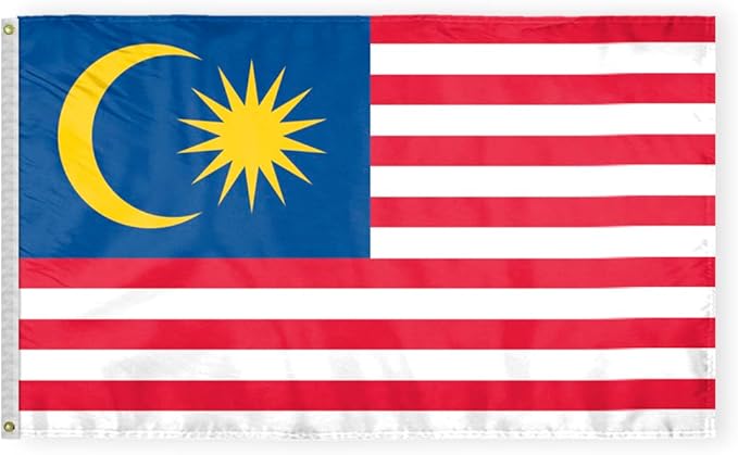 AGAS Malaysia Flag 3x5 ft Double Stitched Hem 100% Polyester Metal Grommets Indoor Malaysian National Flag