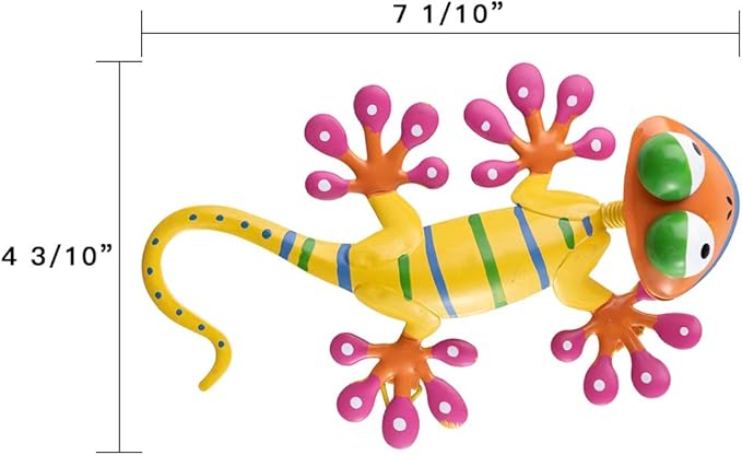 hogardeck Metal Gecko Outdoor Wall Decor, 4 Pack Lizard Art Garden Sculptures & Statues with Shaking Head Spring Decor for Front Yard Fence Patio
