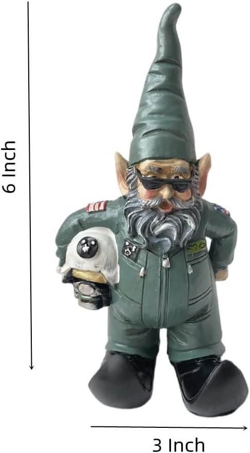 Pilot Gnome Statue with Helmet, Air Force Garden Gnome Figurine for Lawn Ornaments Indoor or Outdoor Decor Christmas Birthday Gift