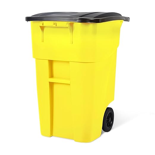 50 Gallon Trash Can, Yellow Outdoor Garbage Can, Large Outside Trash Bin, Rolling Commercial Container Outdoor Trash Can with Lid and Wheels for Back of House, Office, Warehouse, Garage