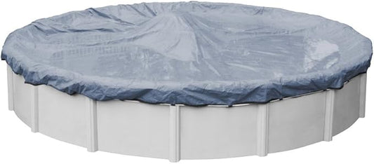 Robelle 24 ft Commercial Blue Winter Pool Cover for Above Ground Pools, 4 ft Overlap (28 ft Cover Size), Solid 12 x 12 Scrim, 3.7 oz/yd2, 18-Year Warranty, Style: 3424-4
