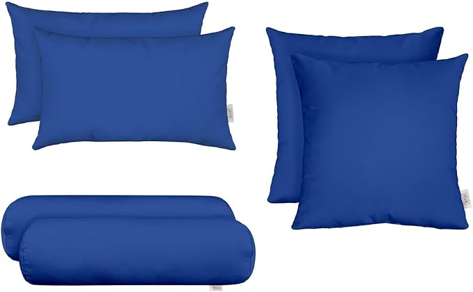 RSH DECOR: 6-Pack Pillow Set | All-Weather Spun Fabric | Water & Fade-Resistant | 17" Square, 20" x 12" Lumbar, 20" x 6" Neck Roll | Outdoor Pillows for Patio Furniture | Veranda