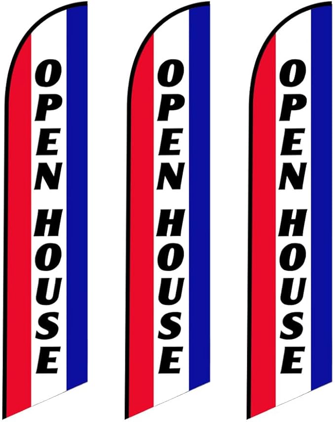FFN 3-Pack of Open House Feather Banner Flag Kits, Includes Flag Poles, Ground Stakes, and Travel Bags, 15ft Large Outdoor Signs for Real Estate Agents