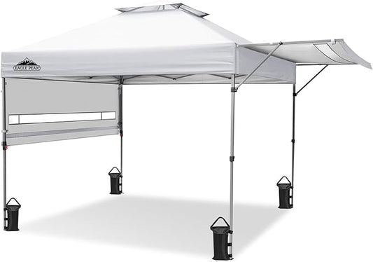 EAGLE PEAK 17x10 Pop up Gazebo Canopy Tent Outdoor Instant Canopy Shelter with Adjustable Dual Half Awnings (White)