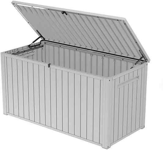 Stylish Indoor/Outdoor Storage Deck Box,Resin,Large Capacity, Weather-Resistant, Lockable lid and Side handles. (White, 170 Gallon)