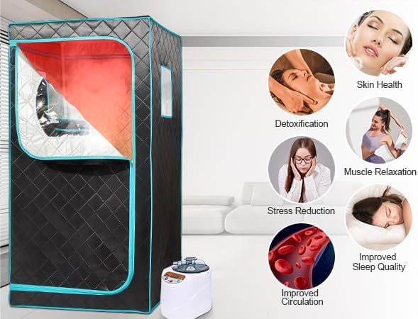 Portable Steam Sauna– Red Light Therapy Home Sauna Tent with 3L & 1500W Steamer, Remote Control Time & Temperature Settings, Foldable Chair Included for Relaxation
