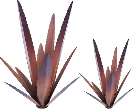 EROCK 2 Pcs Tequila Rustic Sculpture, Wind Resistant Metal Agave Plant Outdoor Home Decor, DIY Rustic Hand Painted Metal Agave Garden Art Plant Country Sculpture Statue Patio Stake Lawn Ornament Gift