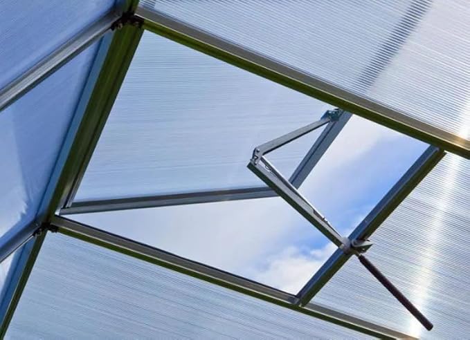 Greenhouse Rubin 3 Aluminum Frame 8.6 x 6.4 ft with Approx. 10 mm Polycarbonate Panels - with 2 Extra Skylights and 4 Automatic Window Openers