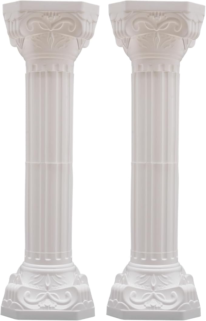 Roman Column Pedestal, Plastic White Columns for Weddings Indoor/Outdoor Roman Pillar Stand for Table Sculptures, Vase, Garden Decor (2PCS, 10.6 x 34.6 Inch Round)