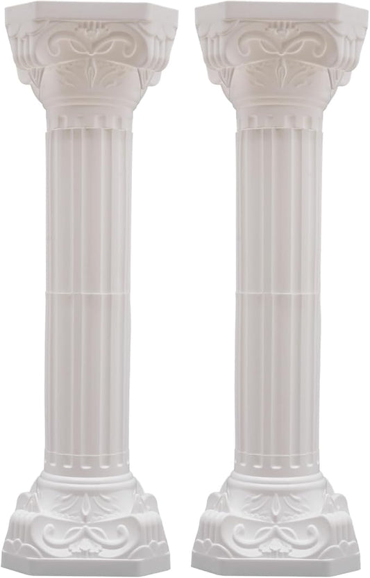Roman Column Pedestal, Plastic White Columns for Weddings Indoor/Outdoor Roman Pillar Stand for Table Sculptures, Vase, Garden Decor (2PCS, 10.6 x 34.6 Inch Round)
