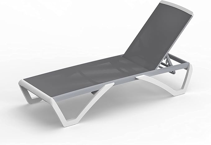 Domi Outdoor Lounge Chair, Aluminum Patio Chaise Lounge with 5 Position Adjustable Backrest and Wheels, All Weather Reclining Chair for Patio, Yard, Balcony, Poolside (Grey)