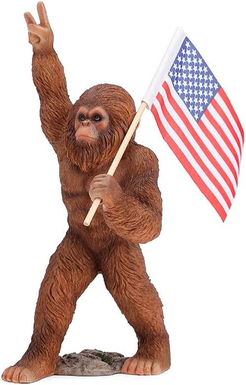 The Bigfoot Statue Holding The National Flag - Resin Bigfoot Savage Figurine Sasquatch Sculpture Interesting Indoor/Outdoor Garden Decorations, Novel Gifts for dad, Birthday Gifts