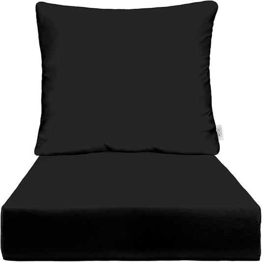 RSH DECOR: Deep Seating Cushion with Pillow Back | 24” x 27” Seat | All-Weather Spun Fabric | Water and Fade-Resistant | Outdoor Chair Cushion Set for Patio Furniture | Black