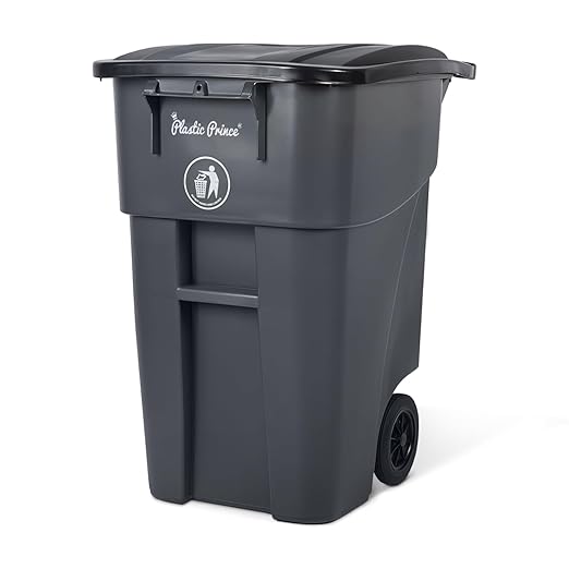50 Gallon Trash Can, Gray Outdoor Garbage Can, Large Outside Trash Bin, Rolling Commercial Container, Outdoor Trash Can with Lid and Wheels for Back of House, Office, Warehouse, Garage