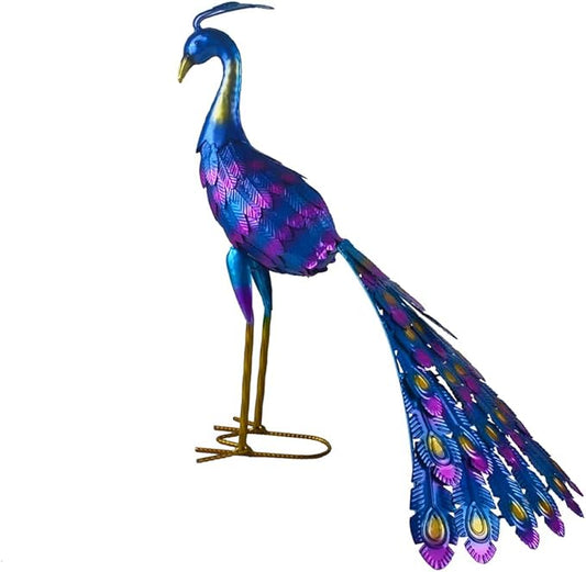 Small Peacock Statue Animal Sculpture Garden Decoration Metal Yard Art for Yard Outdoor Decoration (Long Tail)