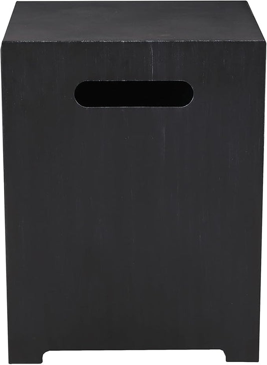 Propane Tank Cover Table for Fire Pits, 20 LB Iron Propane Tank Holder with Side Handles, Outdoor Tank Storage Side Table for Patio, Gas Griddle, Black+Silver