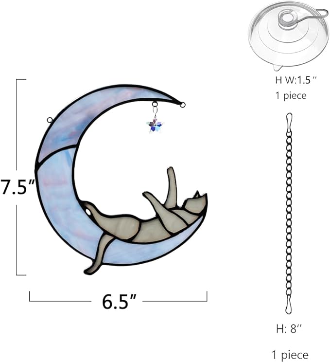 Colorful Crystal Star Grey Cat Decor,Stained Glass Suncatcher for Window Hanging,Birthday Gifts for Cat Lovers Suncatcher Indoor Window, for Women