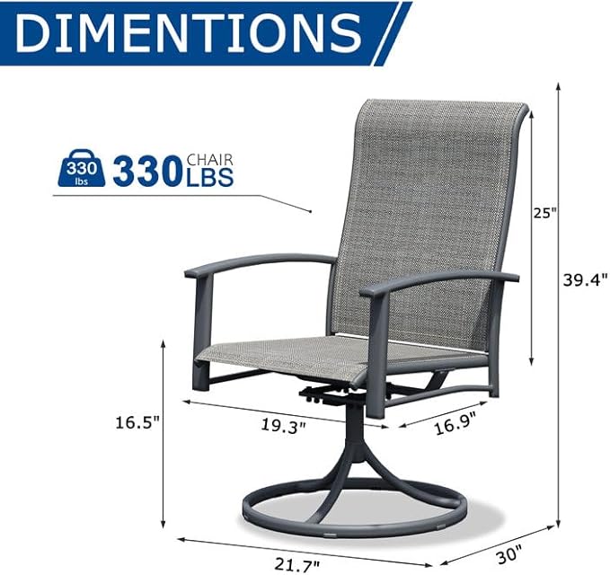 Patio Swivel Chairs Set of 4, Outdoor Swivel Chairs with Armrest, High Back Patio Chair with Metal Frame, All-Weather Outdoor Dining Chair for Deck, Porch and Lawn, Grey
