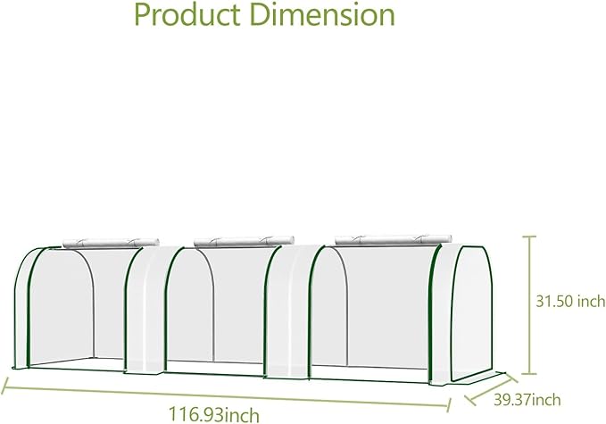 Mini Greenhouse with Roll-Up Zipper Door, Heavy Duty PE Cover, Sturdy Steel Frame, Portable Garden Plant Tent for Indoor Outdoor, Balcony, Patio, Seedlings, Fruits & Vegetables, 297x100x80Cm