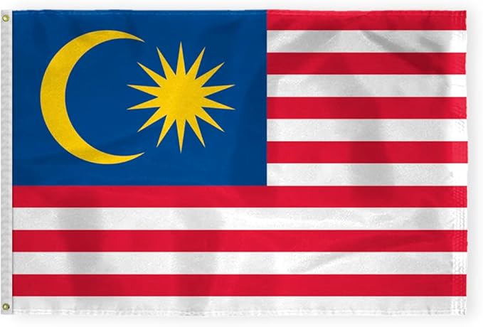 AGAS Malaysia Flag 4x6 ft 200D Nylon 4 Needle Lock Stitched Fly Hem Rust Proof Brass Grommets Canvas Header Malaysian National Flag