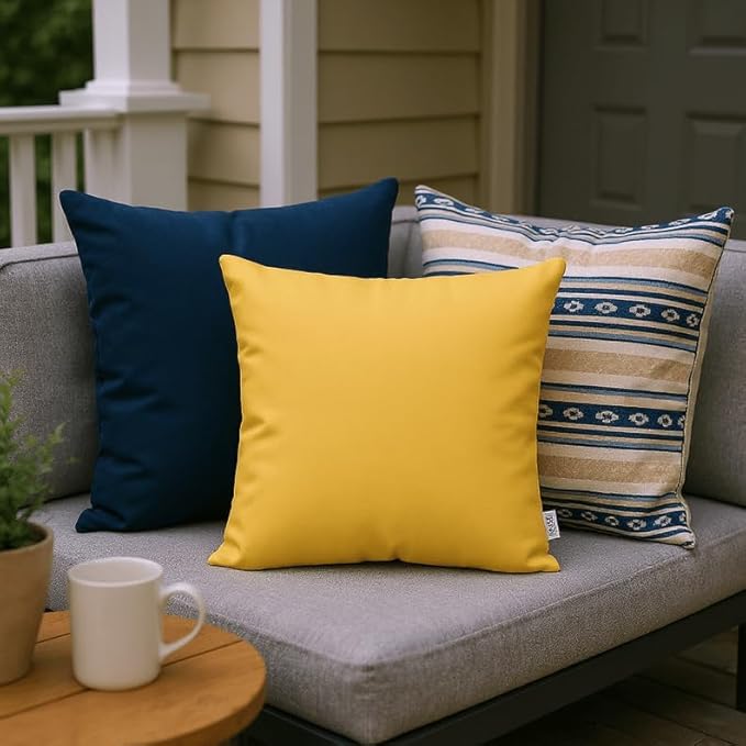 RSH DECOR: Sunbrella Square Throw Pillows Set of 4 | 24" x 24" | Water and Fade-Resistant Performance Fabric | Outdoor Pillow Covers with Down-Alternative Inserts | Canvas Sunflower Yellow
